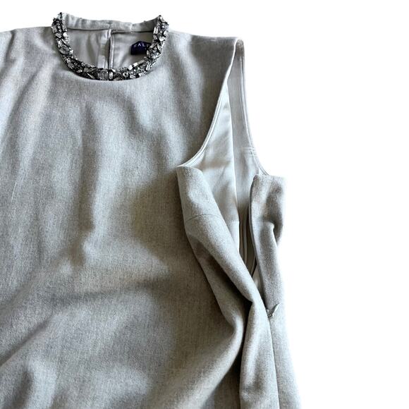 Ralph Lauren Purple Label Jeweled Neck Midi Sheath Dress Gray Wool Women's 14 - Picture 4 of 16